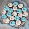 blue and white cup cake