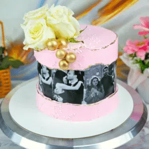 couple photo flower cake