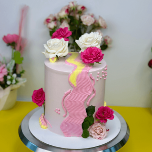 pink yellow flower cake