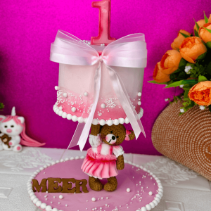 teddy ribbon pink cake