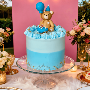 blue teddy toy cake