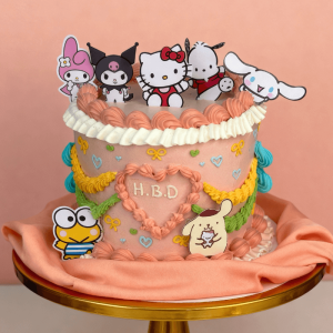 Colorful cake with Sanrio characters decorations