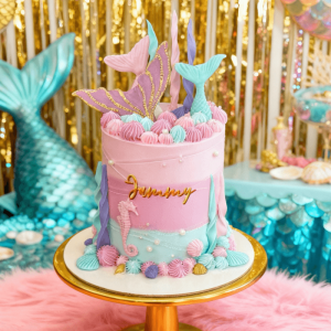 mermaid pink blue cake