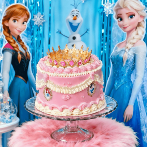 pink Elsa vintage crown cake