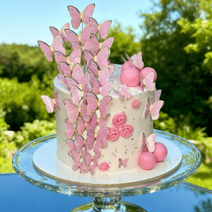 pink elegant butterfly cake