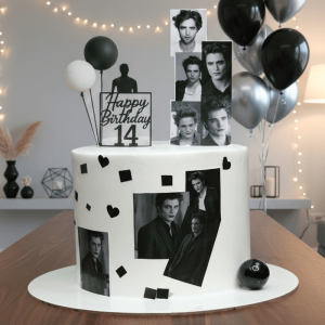 black white photo cake