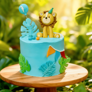 blue lion jungle safari cake