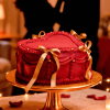 red heart gold bow ribbon cake