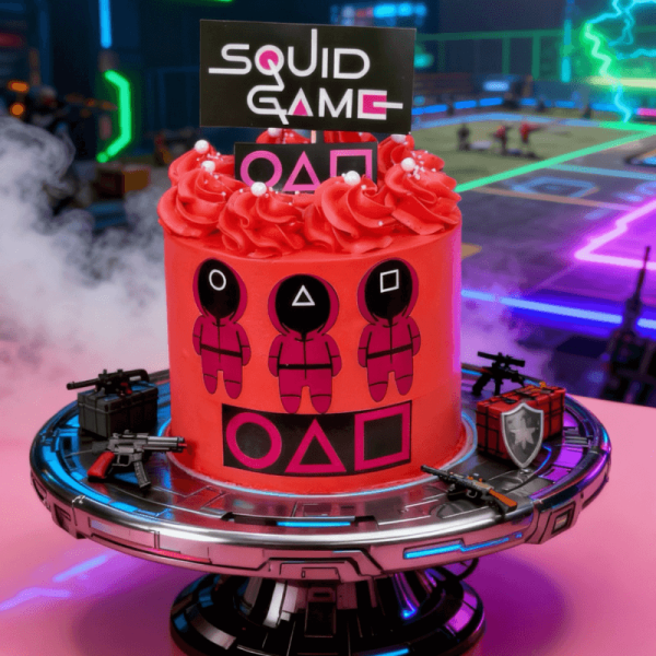 Squid Game Red Cake – Trendy Theme Birthday Cake in Dubai