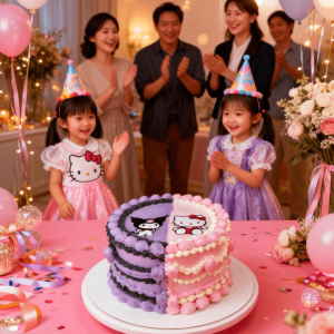 vintage hello kitty kuromi cake