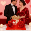 couple redroses crown cake