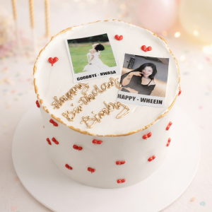 white hearts photo cake