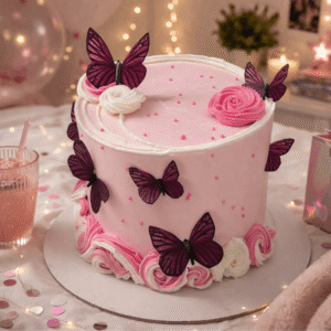 creamy pink butterfly cake