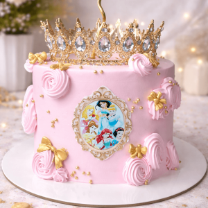 crown Disney princess pink cake