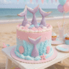 aqua pink mermaid cake