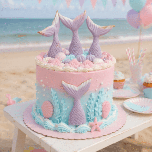 aqua pink mermaid cake
