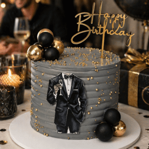 gold pearls man cake