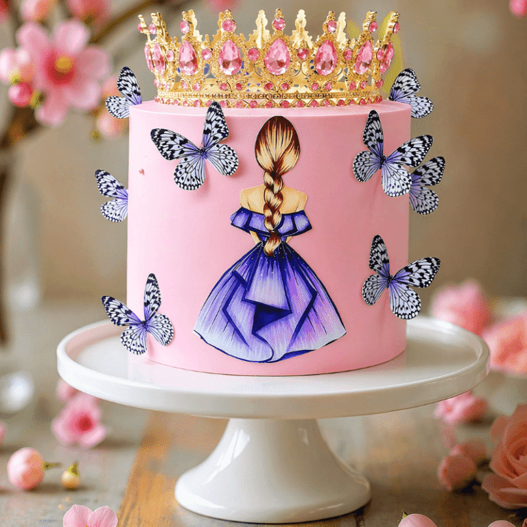 lady butterfly crown cake
