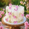 pink butterfly ribbons cake