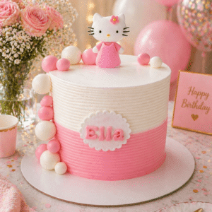 ribbed pink hello kitty cake