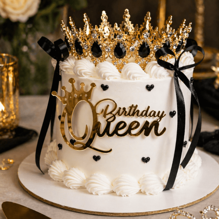vintage black ribbon crown cake