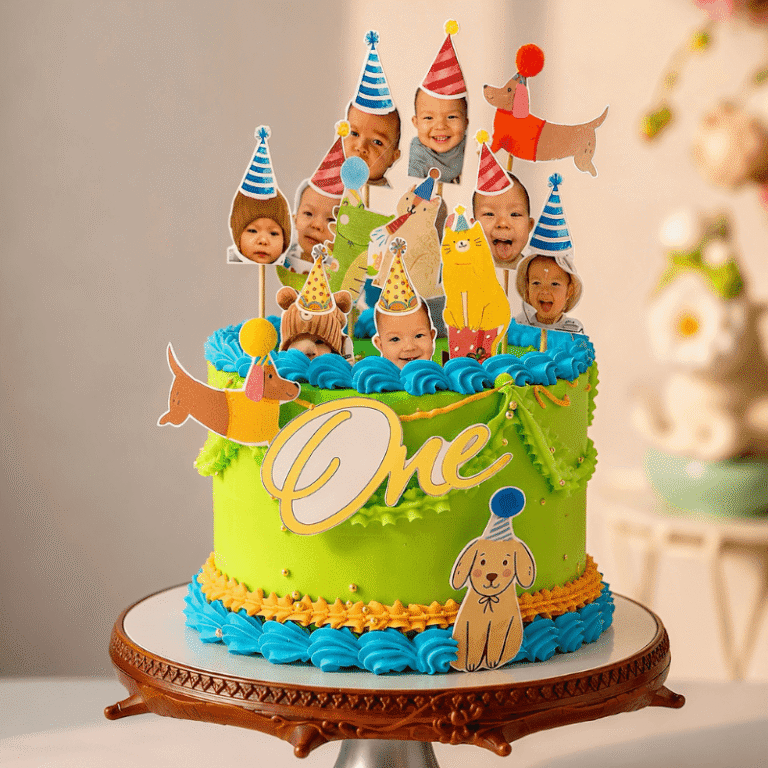 green frosted first birthday cake