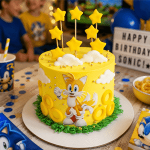 tails sonic yellow stars cake