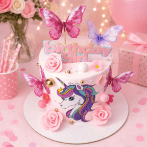 unicorn girl butterfly cake