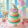 2 tier colorful unicorn cake