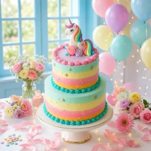 2 tier colorful unicorn cake