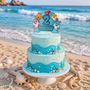 2 tier mermaid theme cake
