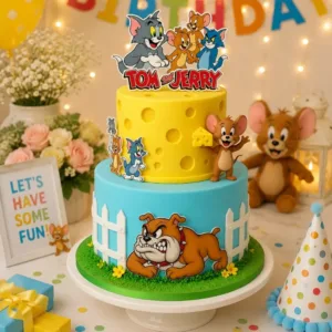 2 tier tom and jerry theme cake