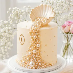 beige pearl waterfall cake