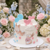 blue and pink bunny cake