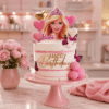 crown barbie pink stripes cake