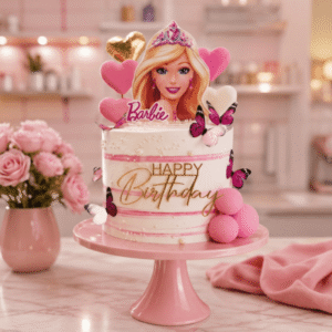 crown barbie pink stripes cake