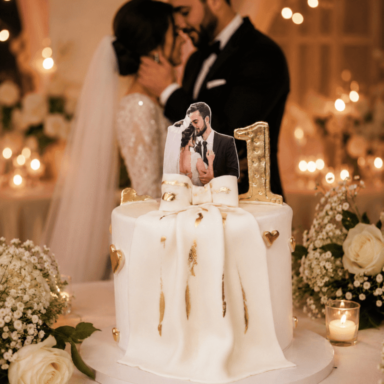 draped gown wedding cake