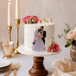 engagement couple photo cake