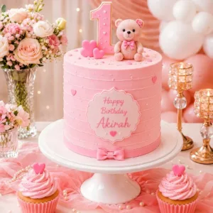 first birthday pink teddy cake