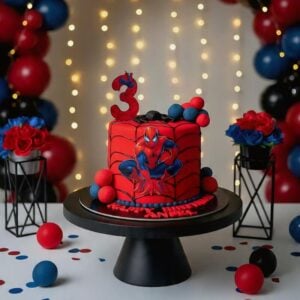 red fondant spiderman cake