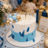 white blue gold topper cake