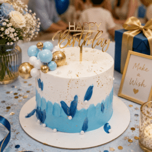 white blue gold topper cake