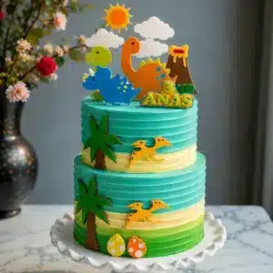 2 tier dinosaur adventure cake
