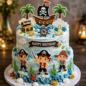 2 tier pirate ship adventure cake