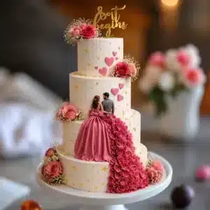 4 tier bride and groom wedding cake