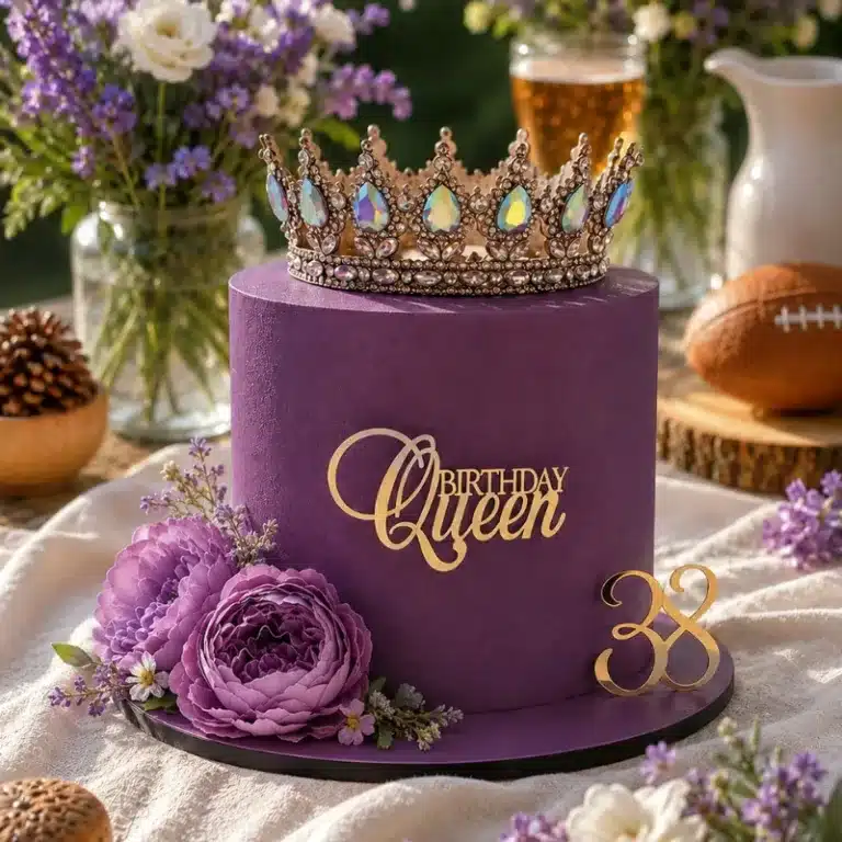 purple birthday gold crown cake