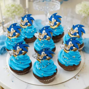 sonic hedgehog cupcakes with sonic toppers