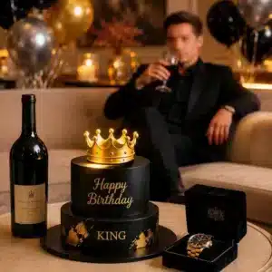 2 tier black king birthday cake