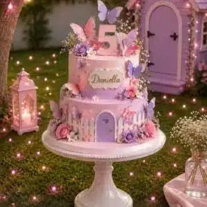 2 tier butterfly fairy garden cake