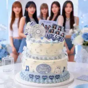 2 tier ribbon kpop cake